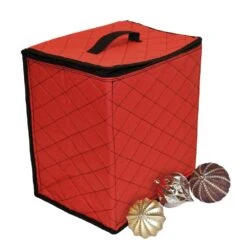 Premium Quilted Red Polyester Ornament Storage Box (48-Ornaments)