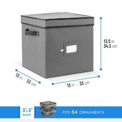 13 In. Gray 600D Polyester Holiday Ornament Storage Box 64-Ornaments -Northlight Shop decoration storage osd 109 gry h 1f 1000