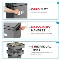 13 In. Gray 600D Polyester Holiday Ornament Storage Box 64-Ornaments -Northlight Shop decoration storage osd 109 gry h 4f 1000