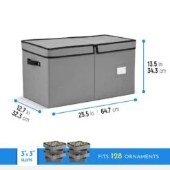 13.5 In. Gray 600D Polyester Holiday Ornament Storage Box 128-Ornaments -Northlight Shop decoration storage osd 111 gry h 1f 1000