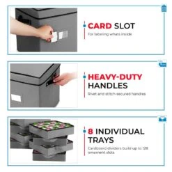 13.5 In. Gray 600D Polyester Holiday Ornament Storage Box 128-Ornaments -Northlight Shop decoration storage osd 111 gry h 4f 1000