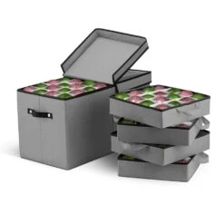 13.5 In. Gray 600D Polyester Holiday Ornament Storage Box 128-Ornaments