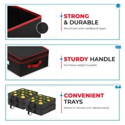 6 In. Black 600D Polyester Holiday Ornament Storage Box With Trays 64-Ornaments -Northlight Shop decoration storage osd 116 tr blk h 4f 1000