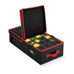 6 In. Black 600D Polyester Holiday Ornament Storage Box With Trays 64-Ornaments