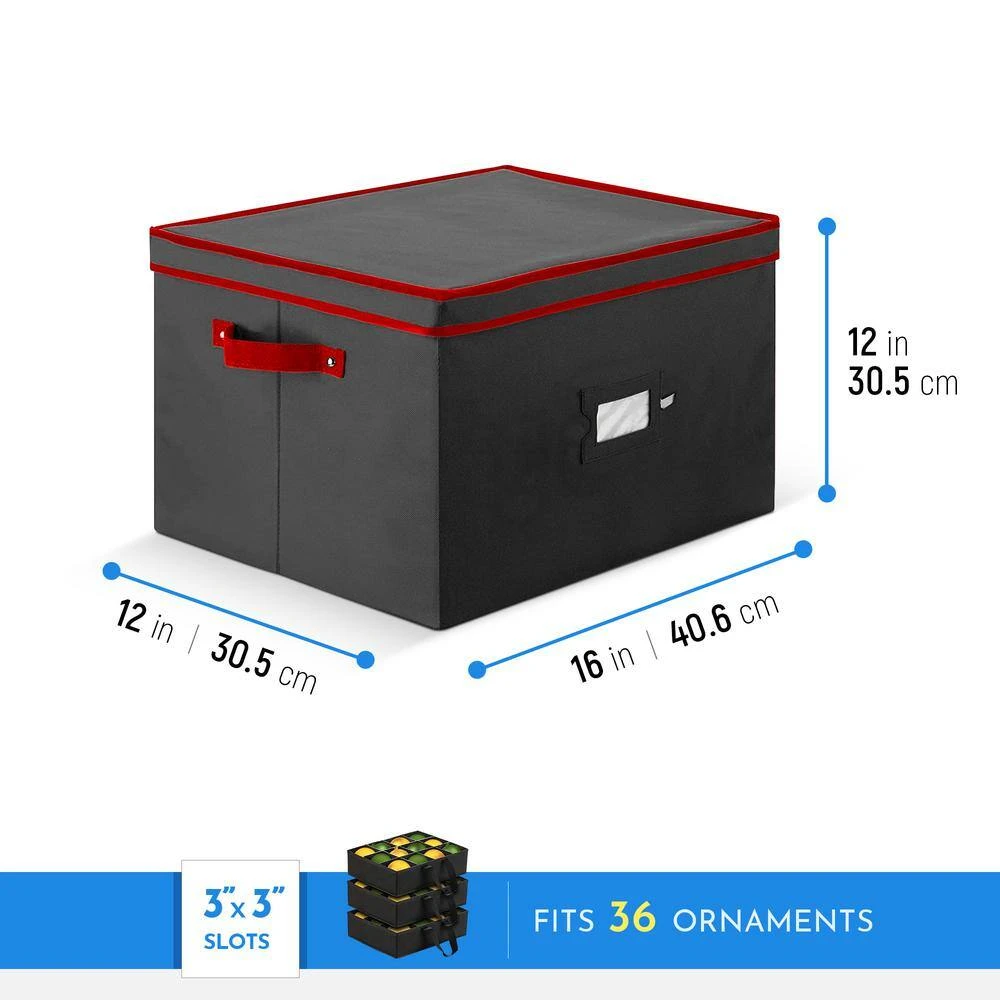 12 In. Black 600D Polyester Holiday Ornament Storage Box With Trays, 36-Ornaments 4 12 In. Black 600D Polyester Holiday Ornament Storage Box With Trays, 36-Ornaments - Image 4
