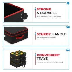 12 In. Black 600D Polyester Holiday Ornament Storage Box With Trays, 36-Ornaments 6 12 In. Black 600D Polyester Holiday Ornament Storage Box With Trays, 36-Ornaments -Northlight Shop decoration storage osd 118 tr blk h 4f 1000