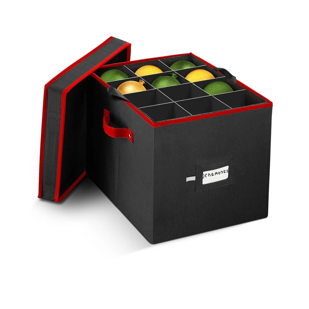 12 In. Black 600D Polyester Holiday Ornament Storage Box With Trays, 36-Ornaments 1 12 In. Black 600D Polyester Holiday Ornament Storage Box With Trays, 36-Ornaments
