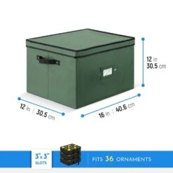 12 In. Green 600D Polyester Holiday Ornament Storage Box With Trays, 36-Ornaments -Northlight Shop decoration storage osd 118 tr grn h 1f 1000