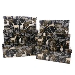 Deer On Black Rectangular Jumbo Box (Set Of 6)