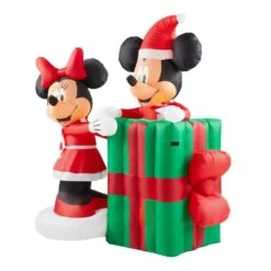 Disney 5 Ft. Animated Inflatable Minnie With Mickey Popping Out Of Present Scene -Northlight Shop disney christmas inflatables 117440 40 1000
