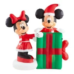 Disney 5 Ft. Animated Inflatable Minnie With Mickey Popping Out Of Present Scene