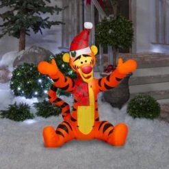 Disney 3 Ft. Tall X 2.7 Ft. W Christmas Inflatable Airblown-Tigger With Christmas Plaid Santa Hat And Scarf -Northlight Shop disney christmas inflatables g 883857 31 1000