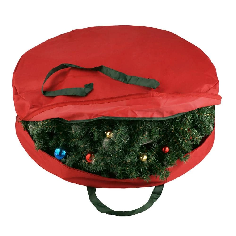 30 In. Artificial Red Canvas Supreme Christmas Wreath Storage Bag 3 30 In. Artificial Red Canvas Supreme Christmas Wreath Storage Bag - Image 3