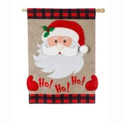Evergreen 28 In. X 44 In. Ho Ho Ho Santa House Burlap Flag