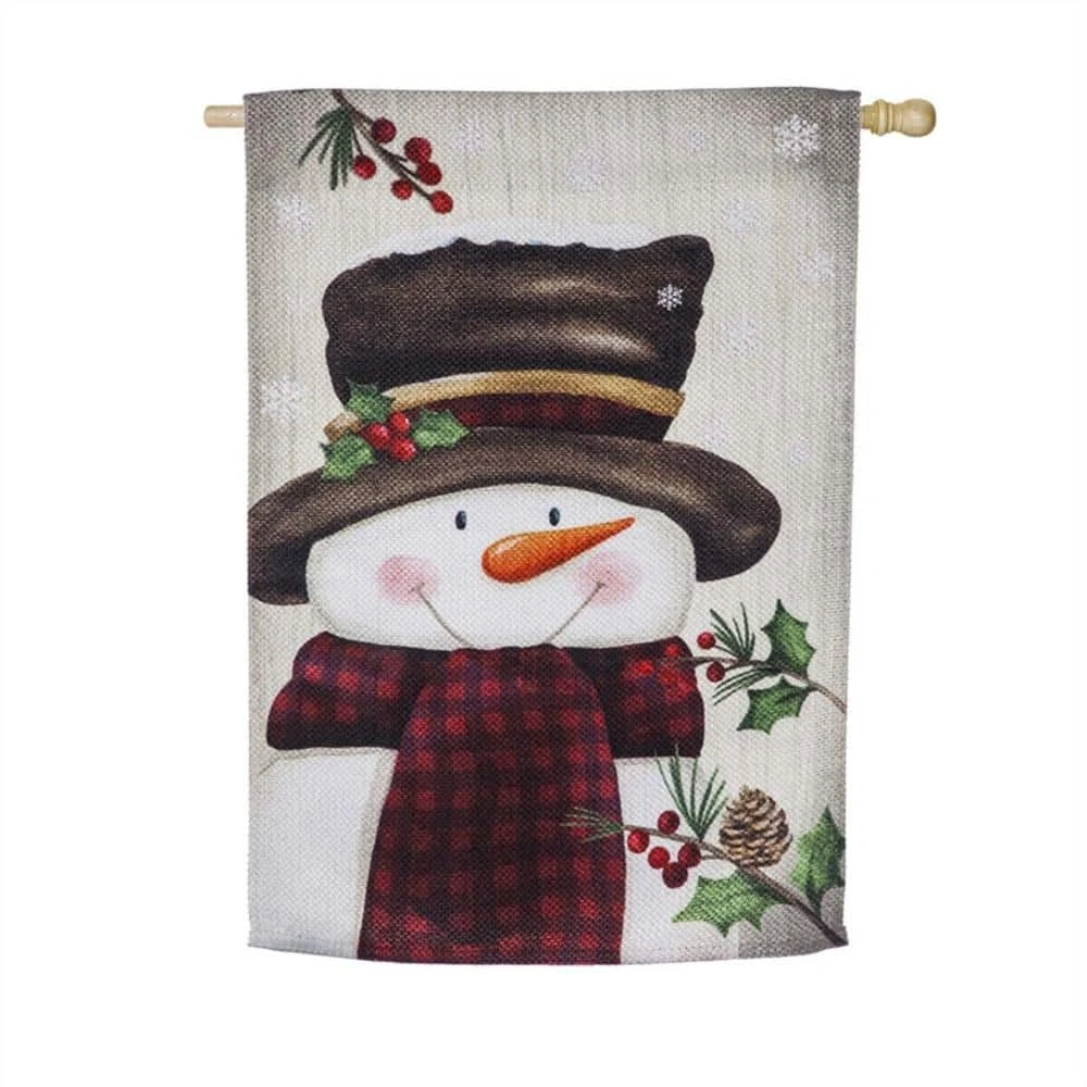 Evergreen 28 In. X 44 In. Smiling Snowman House Textured Suede Flag 1 Evergreen 28 In. X 44 In. Smiling Snowman House Textured Suede Flag