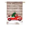 Evergreen 28 In. X 44 In. Vintage Christmas Truck House Linen Flag -Northlight Shop evergreen christmas garage door decorations 13l8323 64 1000