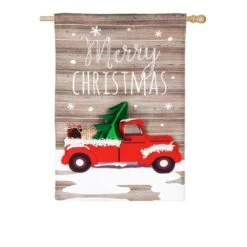 Evergreen 28 In. X 44 In. Vintage Christmas Truck House Linen Flag
