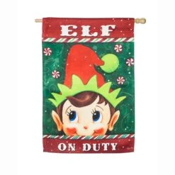Evergreen 28 In. X 44 In. Elf On Duty House Suede Flag
