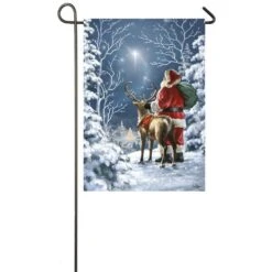 Evergreen 18 In. X 12.5 In. Starry Night Santa Garden Satin Flag