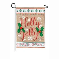 Evergreen 18 In. X 12.5 In. Holly Jolly Garden Burlap Flag