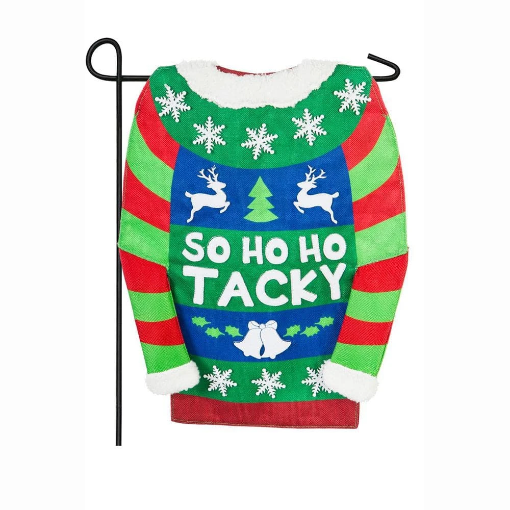 Evergreen 18 In. X 12.5 In. Tacky Holiday Sweater Garden Burlap Flag 1 Evergreen 18 In. X 12.5 In. Tacky Holiday Sweater Garden Burlap Flag