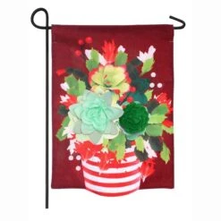Evergreen 18 In. X 12.5 In. Holiday Succulents Garden Burlap Flag