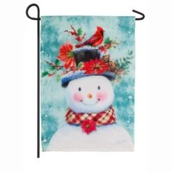 Evergreen 18 In. X 12.5 In. Winter Flora Snowman Garden Organza Flag