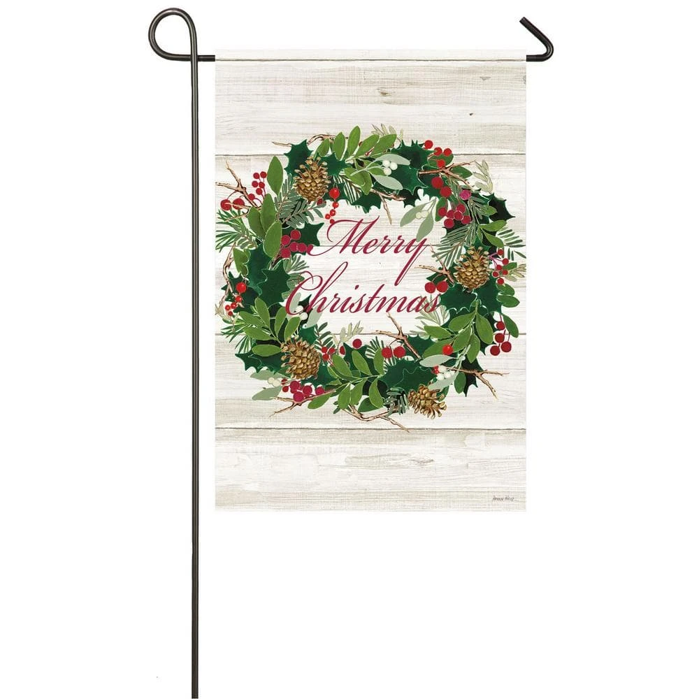 Evergreen 18 In. X 12.5 In. Merry Christmas Wreath Garden Suede Flag 1 Evergreen 18 In. X 12.5 In. Merry Christmas Wreath Garden Suede Flag