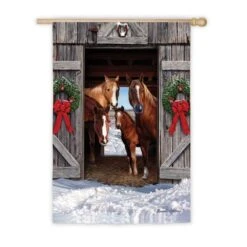 Evergreen 18 In. X 12.5 In. Horse Family Christmas Garden Suede Flag