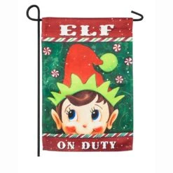 Evergreen 18 In. X 12.5 In. Elf On Duty Garden Suede Flag