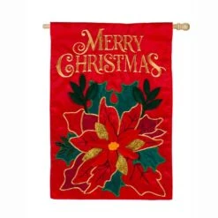 Evergreen 28 In. X 44 In. Christmas Poinsettia House Applique Flag