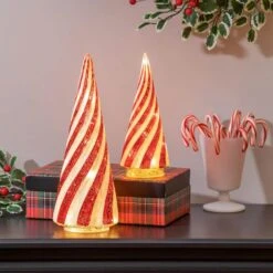 12 In. LED Red And White Striped Trees Christmas Table Decor, (Set Of 2) 5 12 In. LED Red And White Striped Trees Christmas Table Decor, (Set Of 2) -Northlight Shop evergreen enterprises christmas centerpieces 8tal021 31 1000