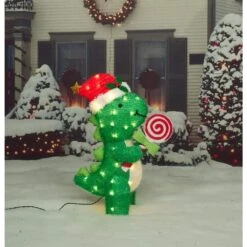 26 In. White Light UL Dinosaur With Peppermint Sculpture -Northlight Shop everstar christmas yard decorations es 67319 31 1000