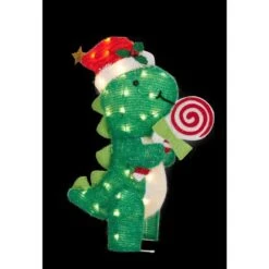 26 In. White Light UL Dinosaur With Peppermint Sculpture