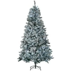 7.5 Ft. Flocked Artificial Christmas Tree Arrangement With Cold White LED Lights