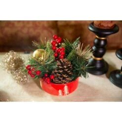 8.5 In. H Christmas Arrangement In 6 In. Red Ceramic Reverse Tree Pot With Pinecones And Berries 12 8.5 In. H Christmas Arrangement In 6 In. Red Ceramic Reverse Tree Pot With Pinecones And Berries -Northlight Shop flora bunda christmas centerpieces ch1833e rd 1f 1000