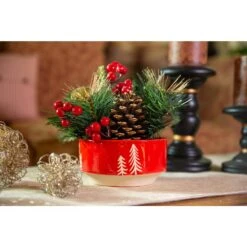 8.5 In. H Christmas Arrangement In 6 In. Red Ceramic Reverse Tree Pot With Pinecones And Berries 13 8.5 In. H Christmas Arrangement In 6 In. Red Ceramic Reverse Tree Pot With Pinecones And Berries -Northlight Shop flora bunda christmas centerpieces ch1833e rd 44 1000
