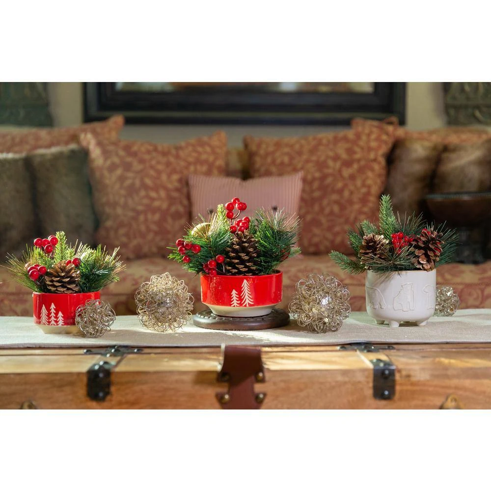 8.5 In. H Christmas Arrangement In 6 In. Red Ceramic Reverse Tree Pot With Pinecones And Berries 2 8.5 In. H Christmas Arrangement In 6 In. Red Ceramic Reverse Tree Pot With Pinecones And Berries - Image 2