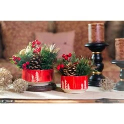8.5 In. H Christmas Arrangement In 6 In. Red Ceramic Reverse Tree Pot With Pinecones And Berries 15 8.5 In. H Christmas Arrangement In 6 In. Red Ceramic Reverse Tree Pot With Pinecones And Berries -Northlight Shop flora bunda christmas centerpieces ch1833e rd 76 1000