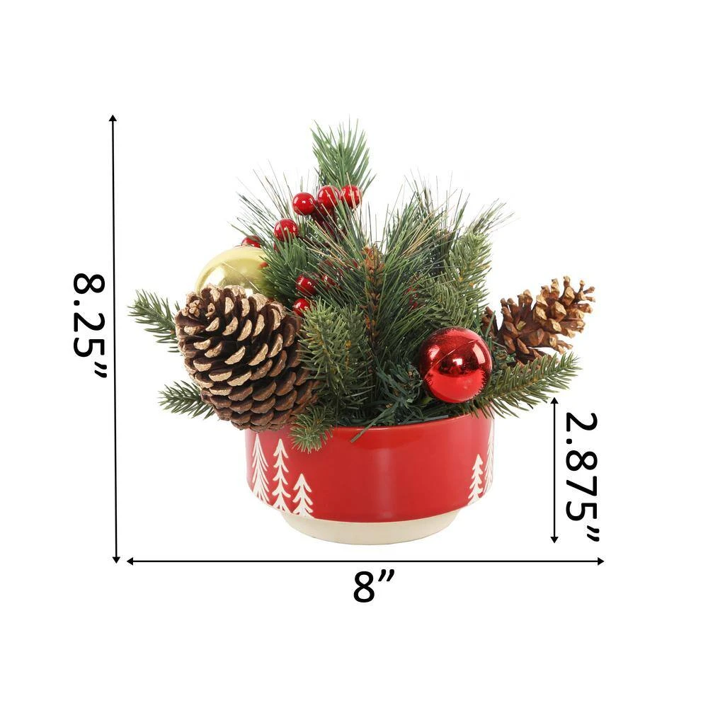 8.5 In. H Christmas Arrangement In 6 In. Red Ceramic Reverse Tree Pot With Pinecones And Berries 3 8.5 In. H Christmas Arrangement In 6 In. Red Ceramic Reverse Tree Pot With Pinecones And Berries - Image 3