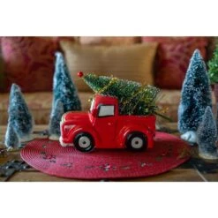 10 In. L X 7 In. H Ceramic Christmas Tree Truck In Red -Northlight Shop flora bunda christmas centerpieces ch1855e rd 1f 1000