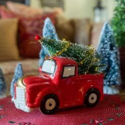 10 In. L X 7 In. H Ceramic Christmas Tree Truck In Red -Northlight Shop flora bunda christmas centerpieces ch1855e rd 4f 1000