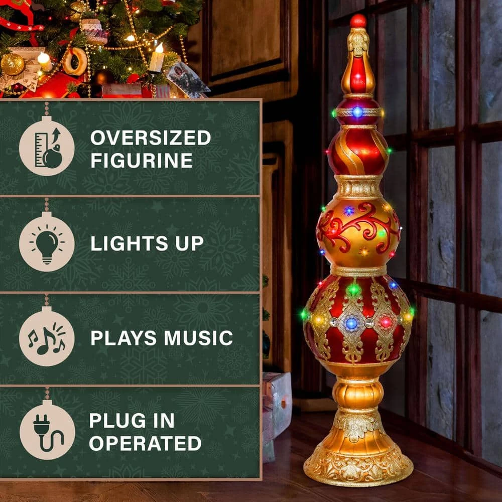 4-ft. Prelit Metallic Christmas Finial Statue With LED Lights And Music, 3D Light Up Resin Decoration 3 4-ft. Prelit Metallic Christmas Finial Statue With LED Lights And Music, 3D Light Up Resin Decoration - Image 3