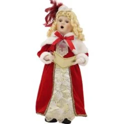 19 In. Christmas Victorian Girl Caroler With Golden Curls, Music And Motion