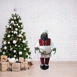 58-In African American Dancing Santa With Apron, Christmas Cookie Garland, Standing Decor, Motion-Activated Animatronic -Northlight Shop fraser hill farm christmas figurines fsc058 2rd2 aa 44 1000