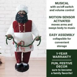 58-In African American Dancing Santa With Apron, Christmas Cookie Garland, Standing Decor, Motion-Activated Animatronic -Northlight Shop fraser hill farm christmas figurines fsc058 2rd2 aa c3 1000