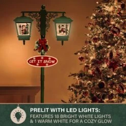 74 In. Christmas Double Street Lamp With Santa, Snowman And Music -Northlight Shop fraser hill farm christmas figurines fsl074a grn 1d 1000