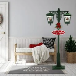 74 In. Christmas Double Street Lamp With Santa, Snowman And Music -Northlight Shop fraser hill farm christmas figurines fsl074a grn 31 1000