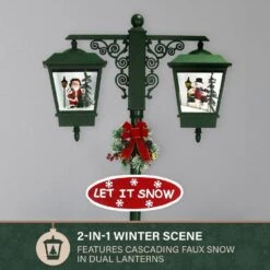 74 In. Christmas Double Street Lamp With Santa, Snowman And Music -Northlight Shop fraser hill farm christmas figurines fsl074a grn 40 1000