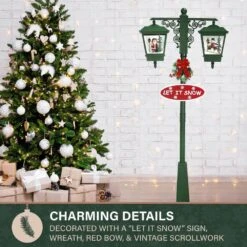 74 In. Christmas Double Street Lamp With Santa, Snowman And Music -Northlight Shop fraser hill farm christmas figurines fsl074a grn 66 1000